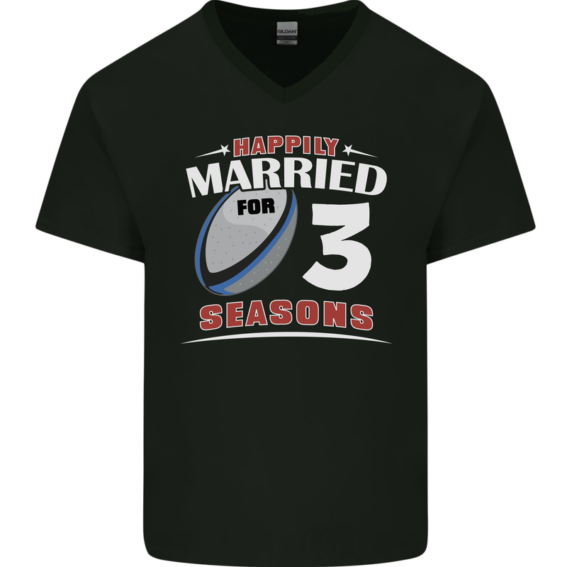 3 Year Wedding Anniversary 3rd Rugby Mens V-Neck Cotton T-Shirt Black