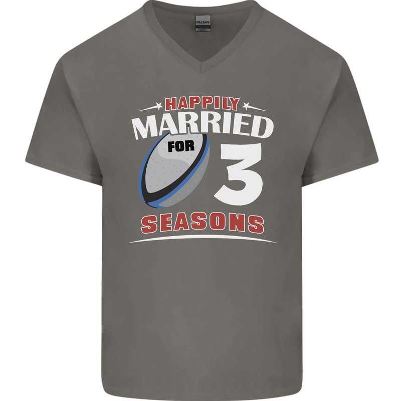 3 Year Wedding Anniversary 3rd Rugby Mens V-Neck Cotton T-Shirt Charcoal
