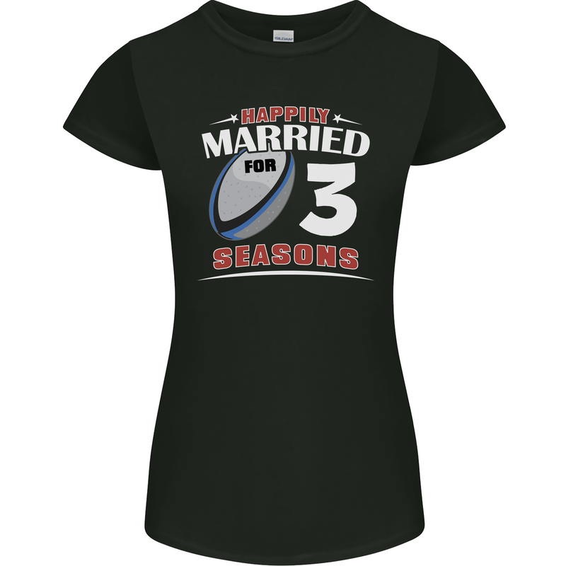 3 Year Wedding Anniversary 3rd Rugby Womens Petite Cut T-Shirt Black