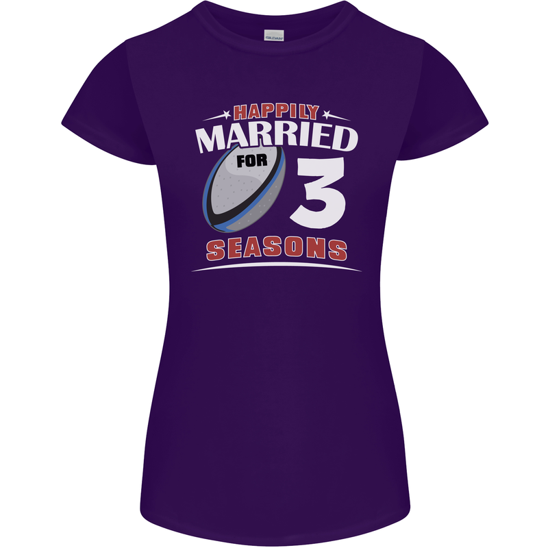 3 Year Wedding Anniversary 3rd Rugby Womens Petite Cut T-Shirt Purple