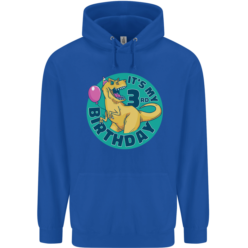3rd Birthday Dinosaur T-Rex 3 Year Old Childrens Kids Hoodie Royal Blue