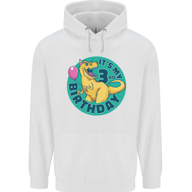 3rd Birthday Dinosaur T-Rex 3 Year Old Childrens Kids Hoodie White