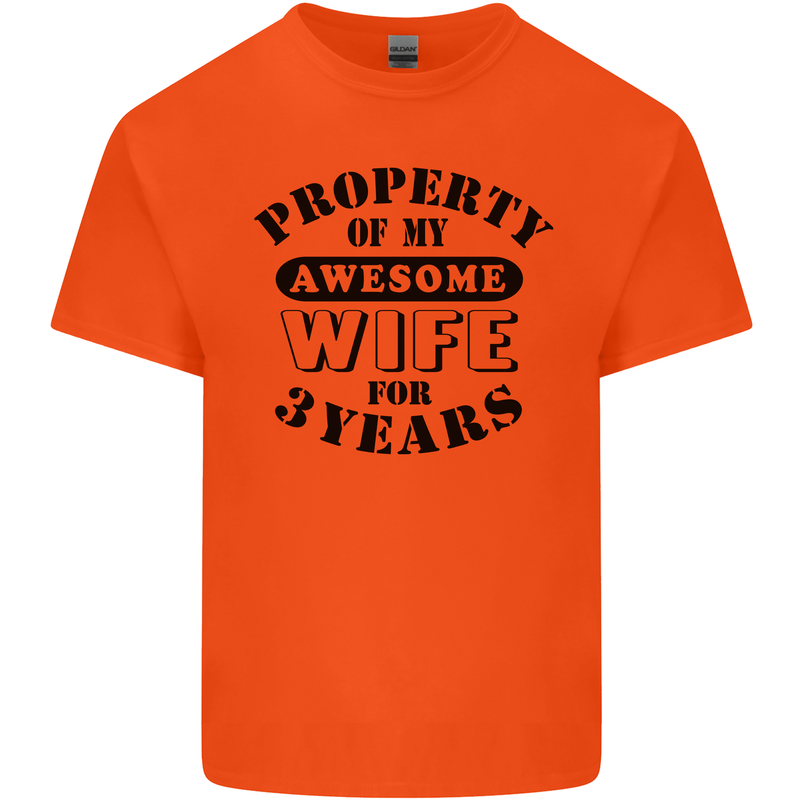 3rd Wedding Anniversary 3 Year Funny Wife Mens Cotton T-Shirt Tee Top Orange