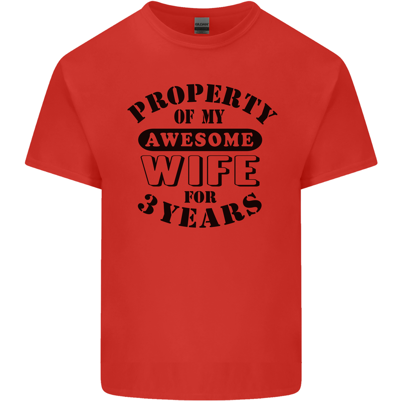 3rd Wedding Anniversary 3 Year Funny Wife Mens Cotton T-Shirt Tee Top Red