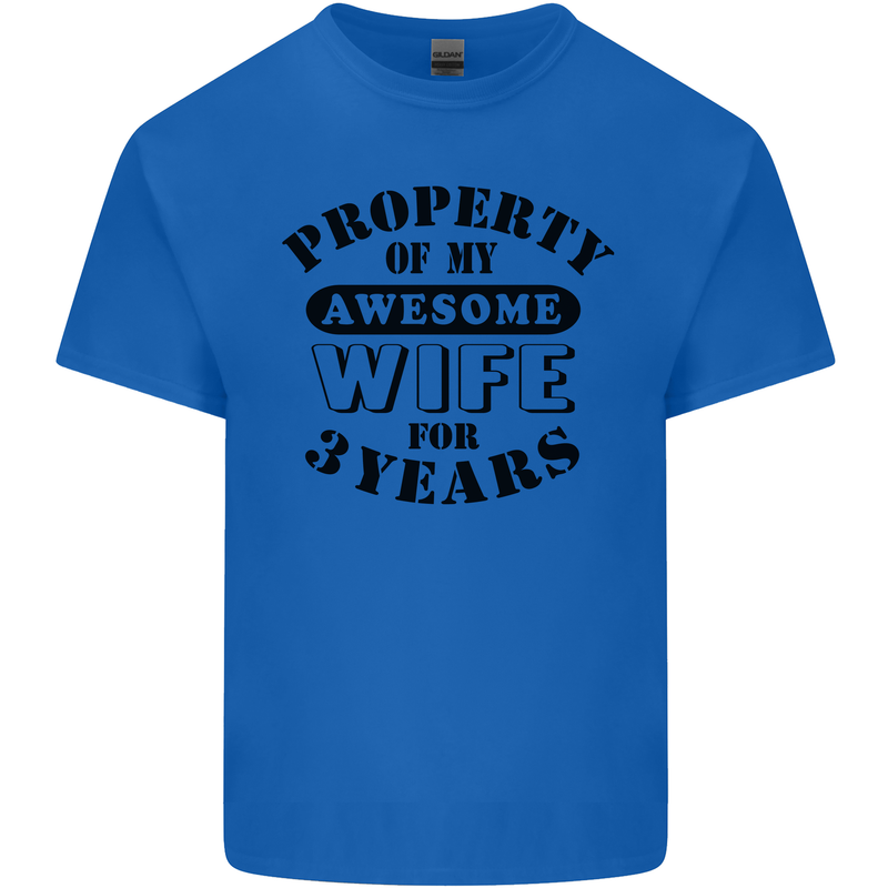 3rd Wedding Anniversary 3 Year Funny Wife Mens Cotton T-Shirt Tee Top Royal Blue