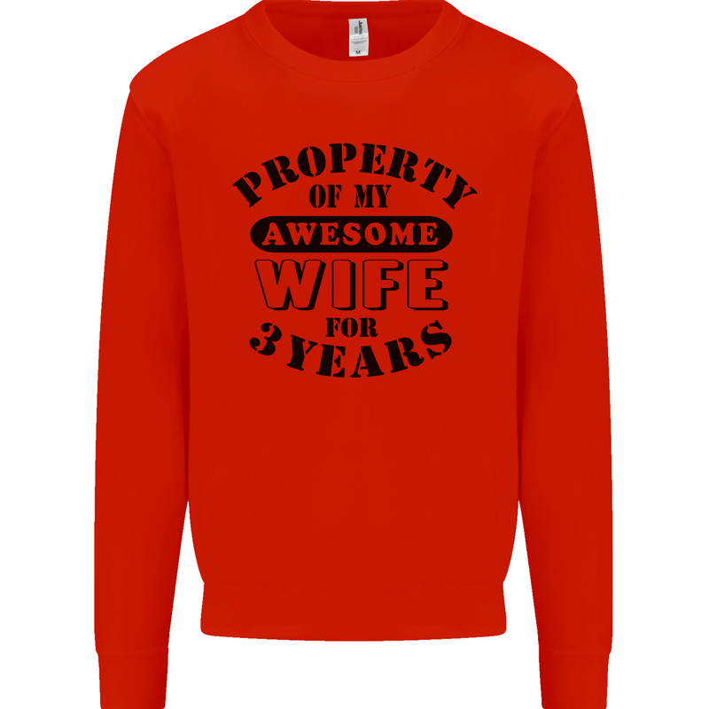 3rd Wedding Anniversary 3 Year Funny Wife Mens Sweatshirt Jumper Bright Red