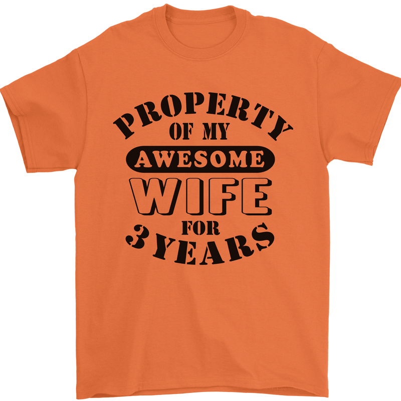 3rd Wedding Anniversary 3 Year Funny Wife Mens T-Shirt 100% Cotton Orange