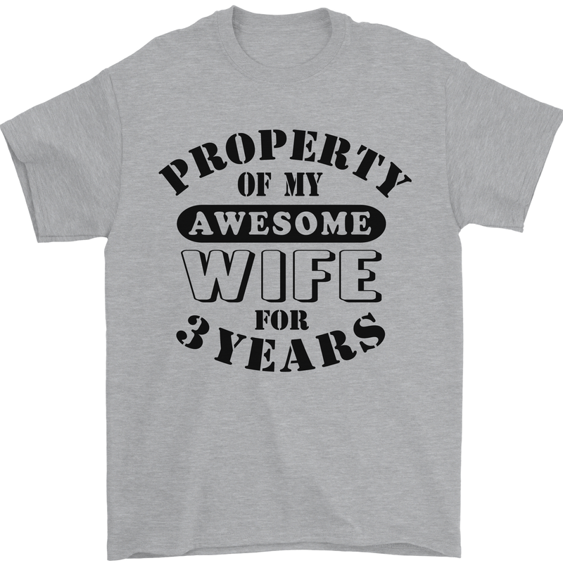 3rd Wedding Anniversary 3 Year Funny Wife Mens T-Shirt 100% Cotton Sports Grey