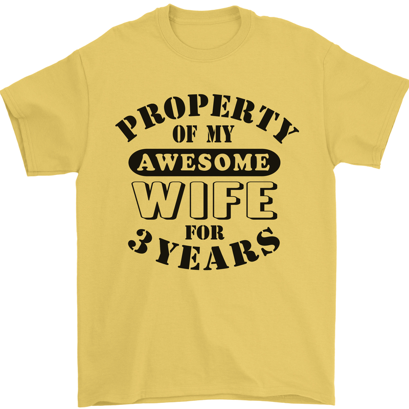 3rd Wedding Anniversary 3 Year Funny Wife Mens T-Shirt 100% Cotton Yellow
