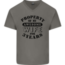 3rd Wedding Anniversary 3 Year Funny Wife Mens V-Neck Cotton T-Shirt Charcoal