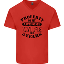 3rd Wedding Anniversary 3 Year Funny Wife Mens V-Neck Cotton T-Shirt Red