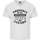 3rd Wedding Anniversary 3 Year Funny Wife Mens V-Neck Cotton T-Shirt White