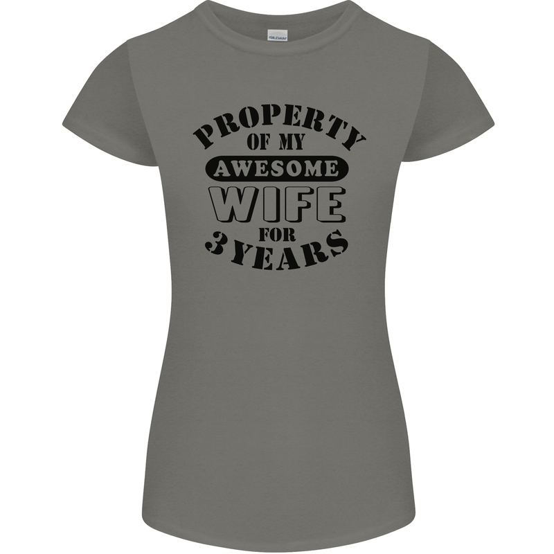 3rd Wedding Anniversary 3 Year Funny Wife Womens Petite Cut T-Shirt Charcoal