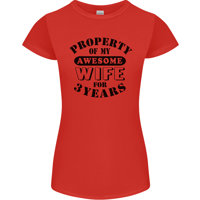 3rd Wedding Anniversary 3 Year Funny Wife Womens Petite Cut T-Shirt Red