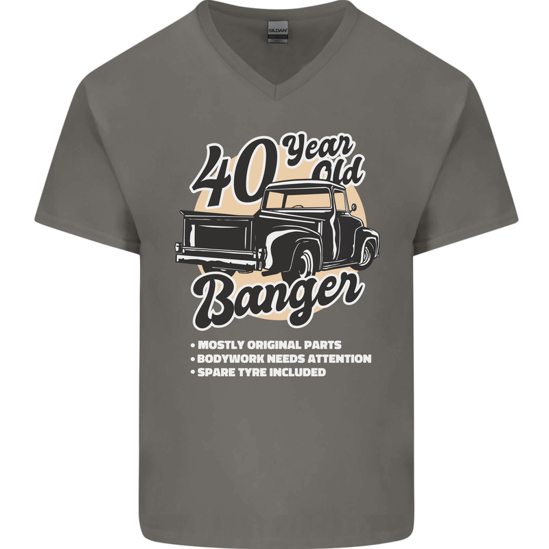 40 Year Old Banger Birthday 40th Year Old Mens V-Neck Cotton T-Shirt Charcoal