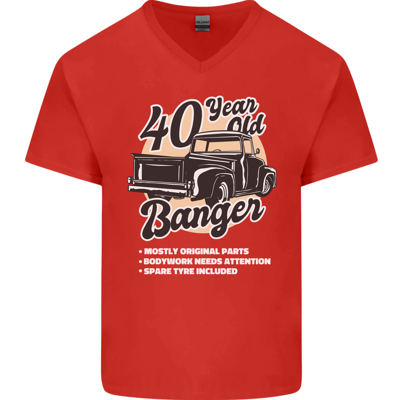 40 Year Old Banger Birthday 40th Year Old Mens V-Neck Cotton T-Shirt Red