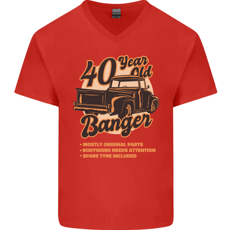 40 Year Old Banger Birthday 40th Year Old Mens V-Neck Cotton T-Shirt Red