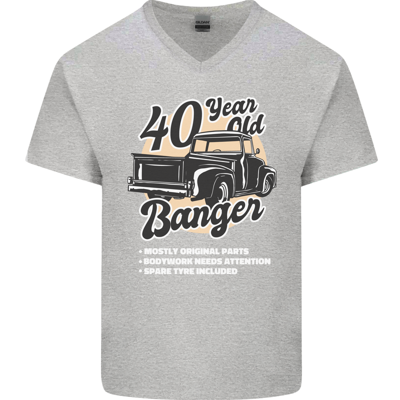 40 Year Old Banger Birthday 40th Year Old Mens V-Neck Cotton T-Shirt Sports Grey