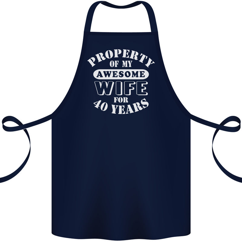 40 Year Wedding Anniversary 40th Funny Wife Cotton Apron 100% Organic Navy Blue