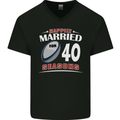 40 Year Wedding Anniversary 40th Rugby Mens V-Neck Cotton T-Shirt Black