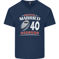 40 Year Wedding Anniversary 40th Rugby Mens V-Neck Cotton T-Shirt Navy Blue