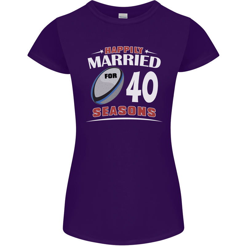 40 Year Wedding Anniversary 40th Rugby Womens Petite Cut T-Shirt Purple