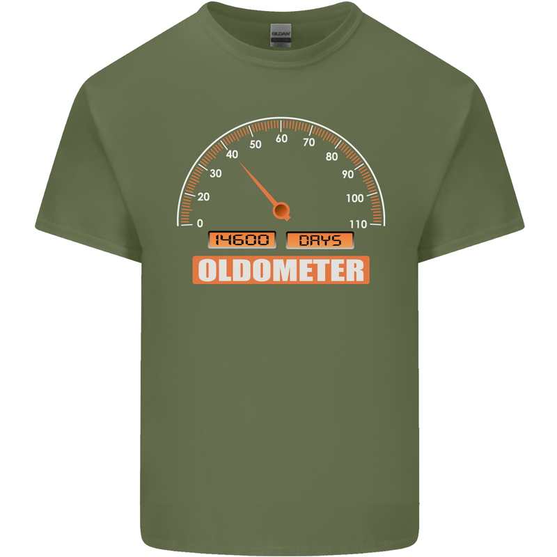 40th Birthday 40 Year Old Ageometer Funny Mens Cotton T-Shirt Tee Top Military Green