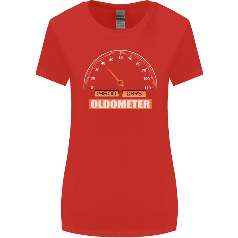 40th Birthday 40 Year Old Ageometer Funny Womens Wider Cut T-Shirt Red
