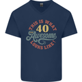 40th Birthday 40 Year Old Awesome Looks Like Mens V-Neck Cotton T-Shirt Navy Blue