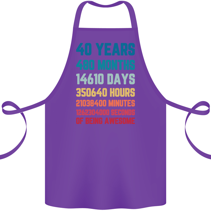 40th Birthday 40 Year Old Cotton Apron 100% Organic Purple