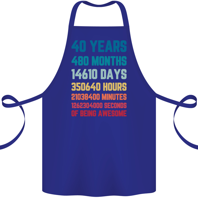 40th Birthday 40 Year Old Cotton Apron 100% Organic Royal Blue