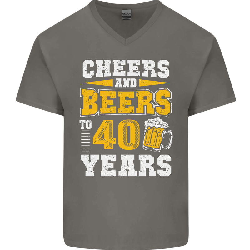 40th Birthday 40 Year Old Funny Alcohol Mens V-Neck Cotton T-Shirt Charcoal