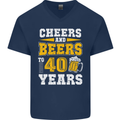 40th Birthday 40 Year Old Funny Alcohol Mens V-Neck Cotton T-Shirt Navy Blue