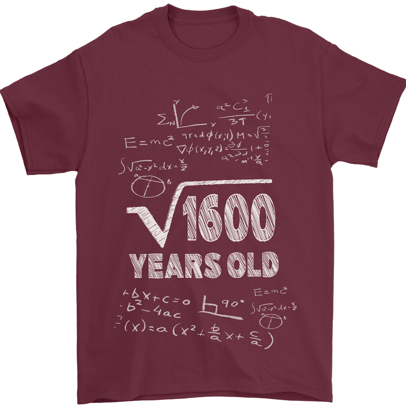 40th Birthday 40 Year Old Geek Funny Maths Mens T-Shirt 100% Cotton Maroon
