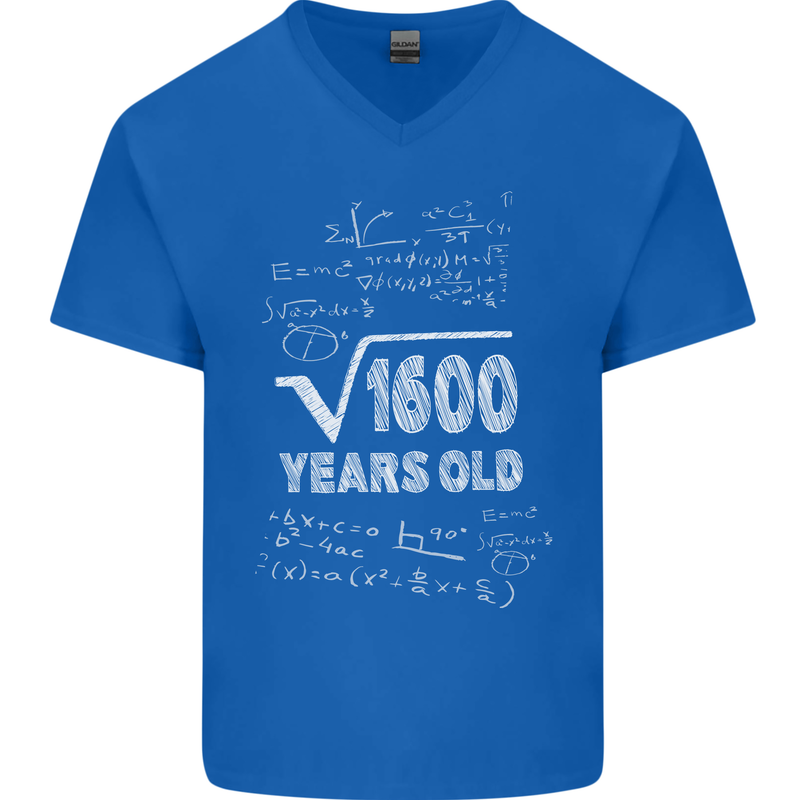 40th Birthday 40 Year Old Geek Funny Maths Mens V-Neck Cotton T-Shirt Royal Blue
