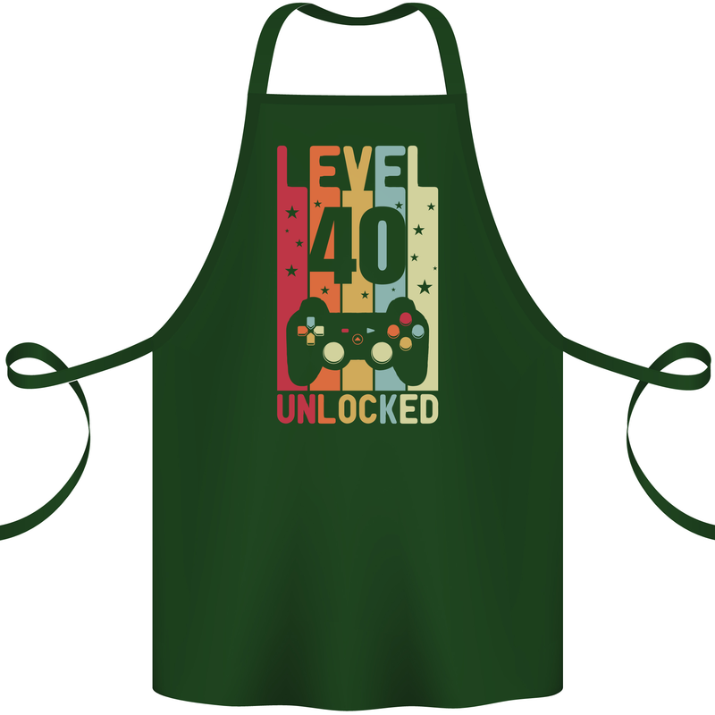 40th Birthday 40 Year Old Level Up Gamming Cotton Apron 100% Organic Forest Green