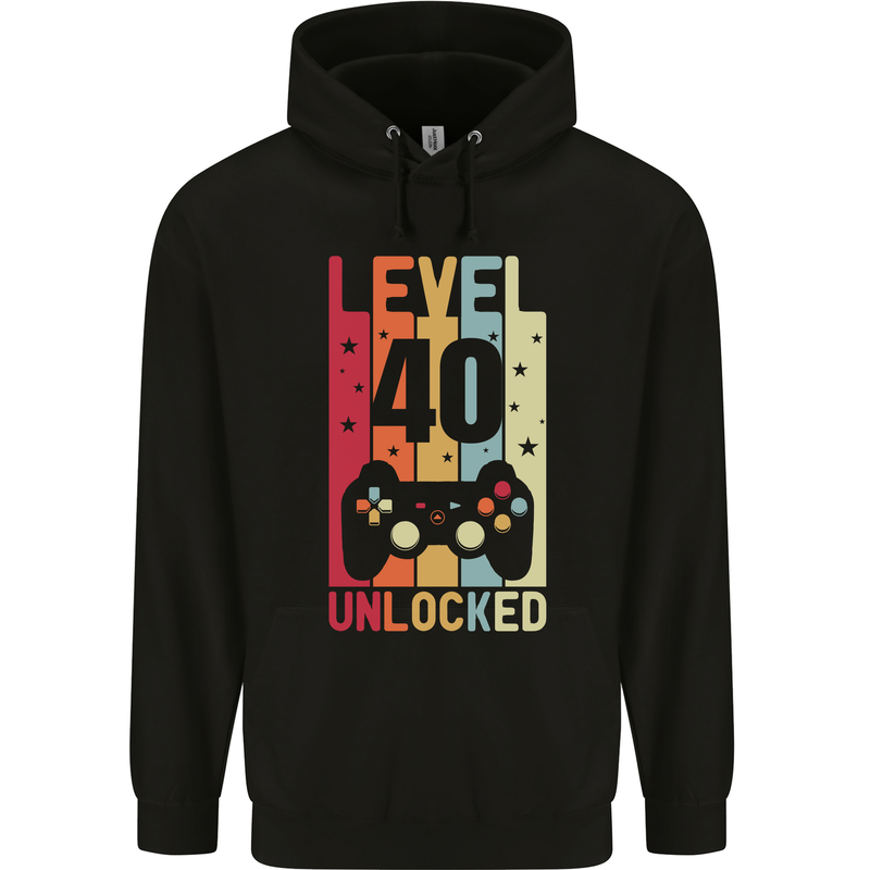 40th Birthday 40 Year Old Level Up Gamming Mens 80% Cotton Hoodie Black
