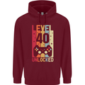 40th Birthday 40 Year Old Level Up Gamming Mens 80% Cotton Hoodie Maroon