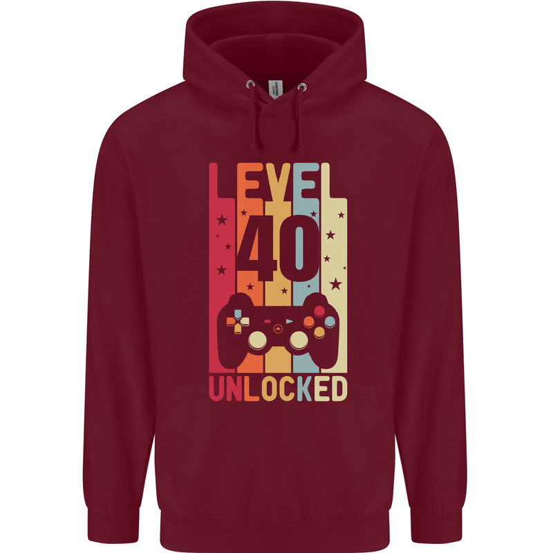 40th Birthday 40 Year Old Level Up Gamming Mens 80% Cotton Hoodie Maroon