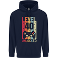 40th Birthday 40 Year Old Level Up Gamming Mens 80% Cotton Hoodie Navy Blue