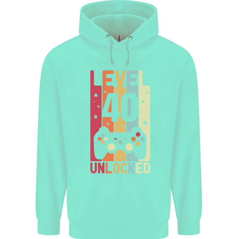 40th Birthday 40 Year Old Level Up Gamming Mens 80% Cotton Hoodie Peppermint