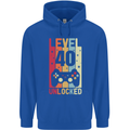 40th Birthday 40 Year Old Level Up Gamming Mens 80% Cotton Hoodie Royal Blue