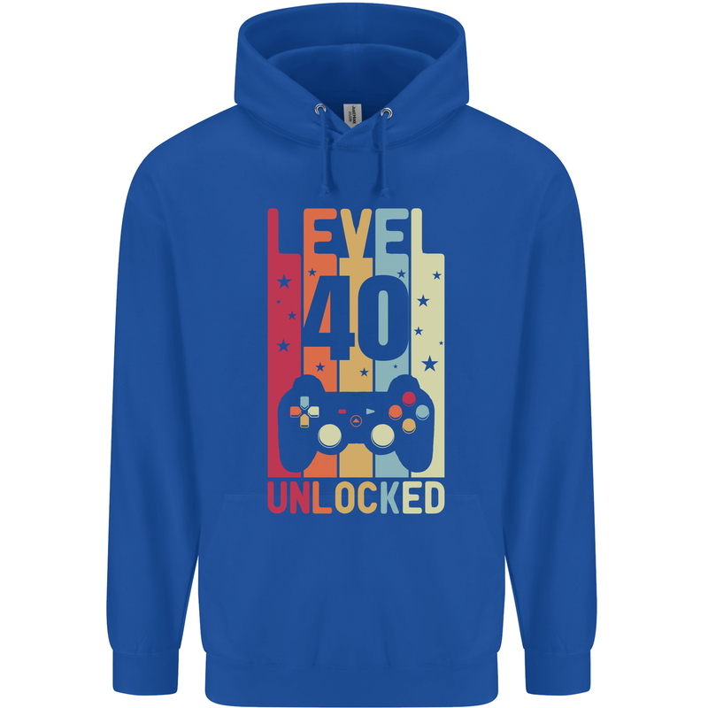 40th Birthday 40 Year Old Level Up Gamming Mens 80% Cotton Hoodie Royal Blue