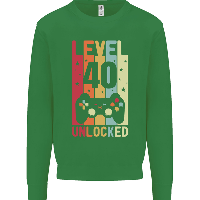40th Birthday 40 Year Old Level Up Gamming Mens Sweatshirt Jumper Irish Green