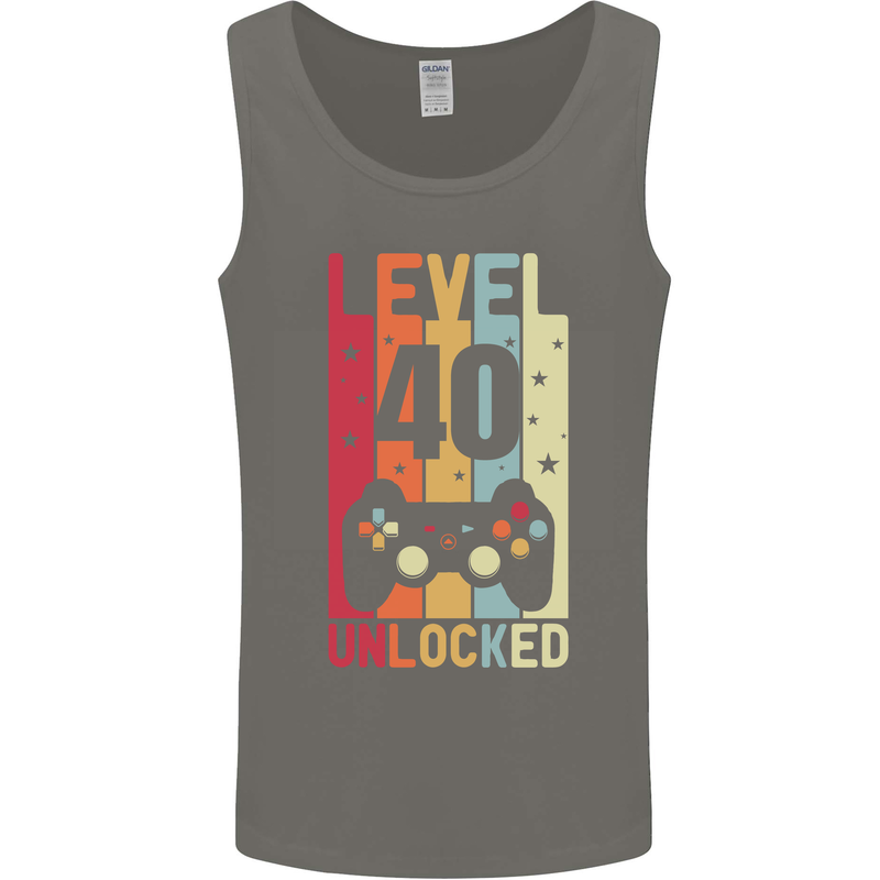 40th Birthday 40 Year Old Level Up Gamming Mens Vest Tank Top Charcoal
