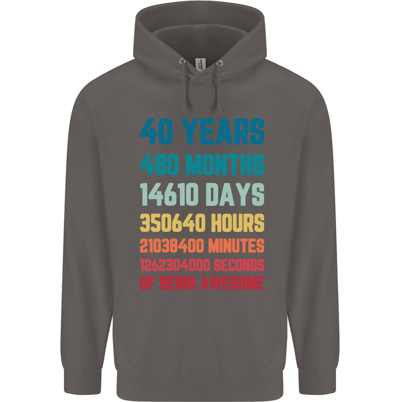40th Birthday 40 Year Old Mens 80% Cotton Hoodie Charcoal