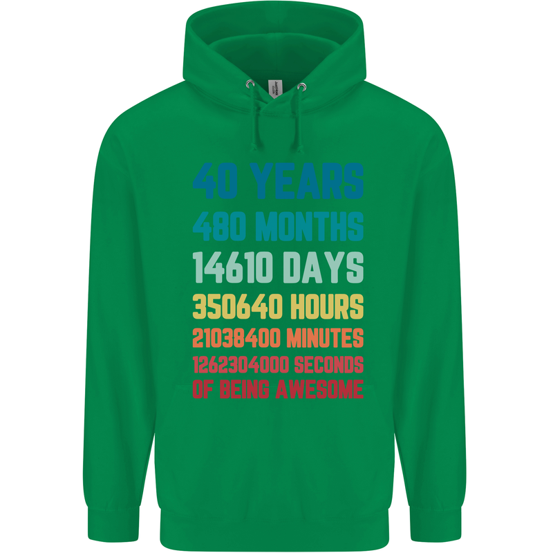 40th Birthday 40 Year Old Mens 80% Cotton Hoodie Irish Green