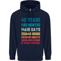 40th Birthday 40 Year Old Mens 80% Cotton Hoodie Navy Blue