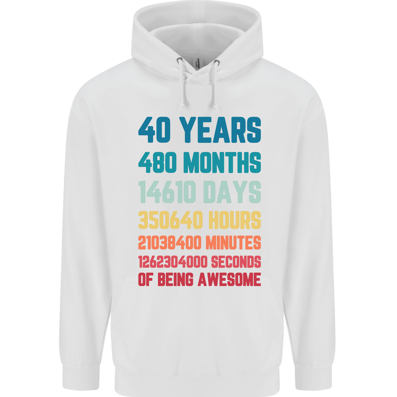 40th Birthday 40 Year Old Mens 80% Cotton Hoodie White