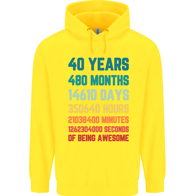 40th Birthday 40 Year Old Mens 80% Cotton Hoodie Yellow
